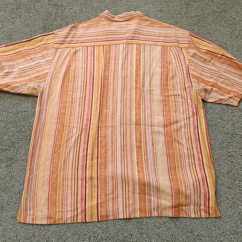 Tommy Bahama Mens XL Silk Camp Shirt Orange Pink Striped Short Sleeve Button Up - Picture 12 of 12
